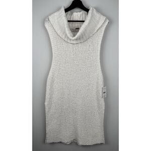 Free People White Horses Tunic Sweater Size L White Mock Neck Sleeveless NWT